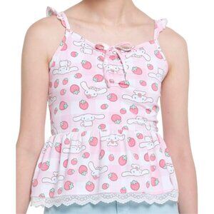 Cinnamoroll Strawberry Gingham Peplum Junior Girls Pink Cami - Size Small